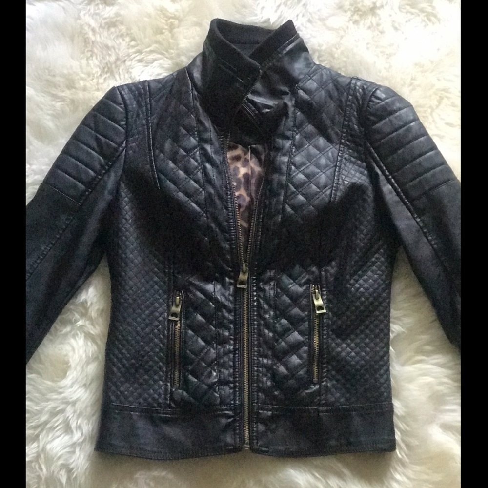 Guess Faux-Leather Quilted Moto Jacket
